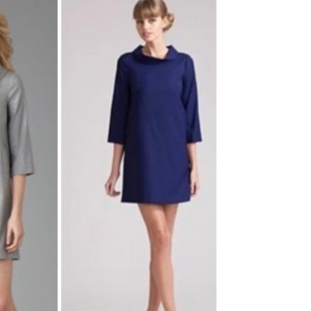 Theory Magrite‎ Blue Wool Blend Funnel Neck Shift Dress 10 Minimalist Mod Luxury